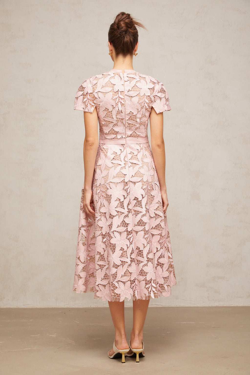 Vérane pink guipure-lace midi dress