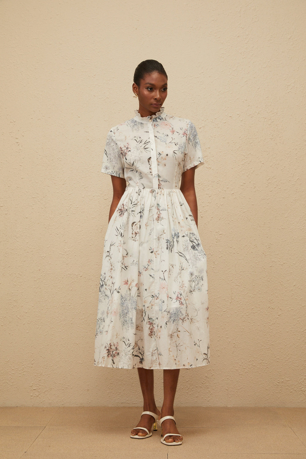 Héloïse White Floral Print Summer Midi Dress