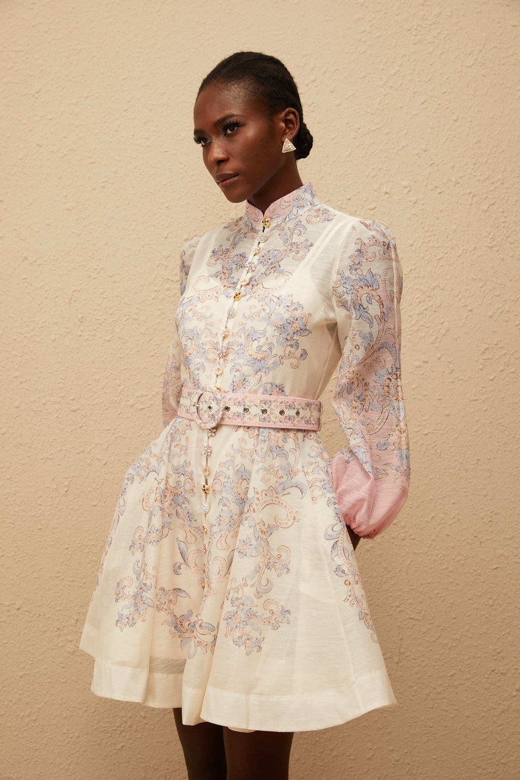 Fabienne Neutral Floral Print Mini Dress