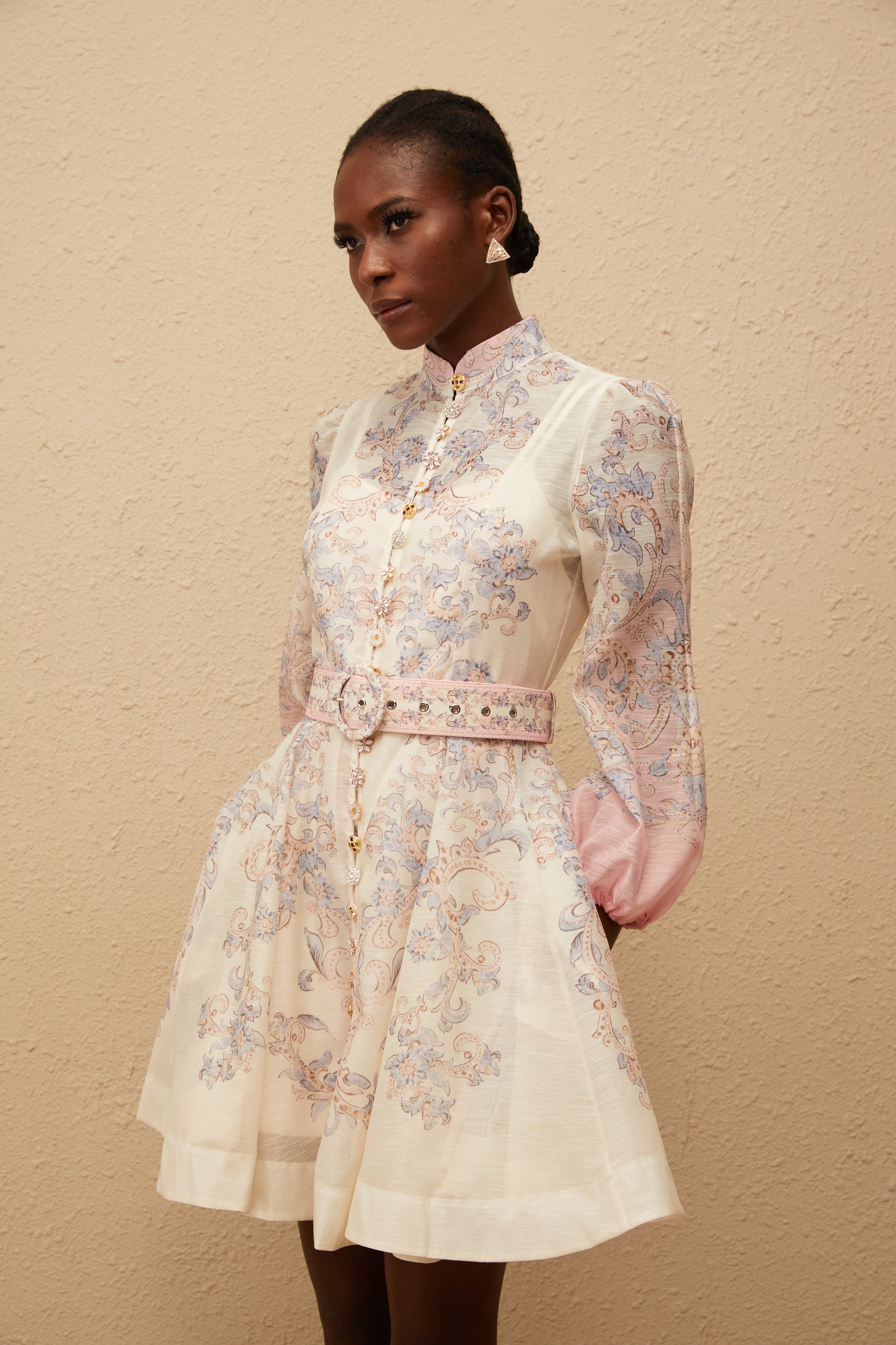 Fabienne Neutral Floral Print Mini Dress