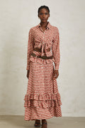 Céline Red Rose Print Plaid Shirt & Skirt Set