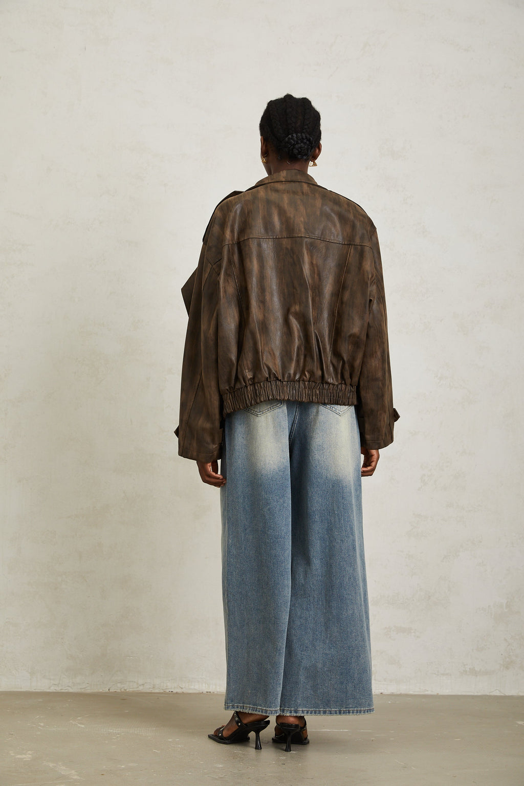 Manon Brown Tie-Dye Leather Biker Jacket