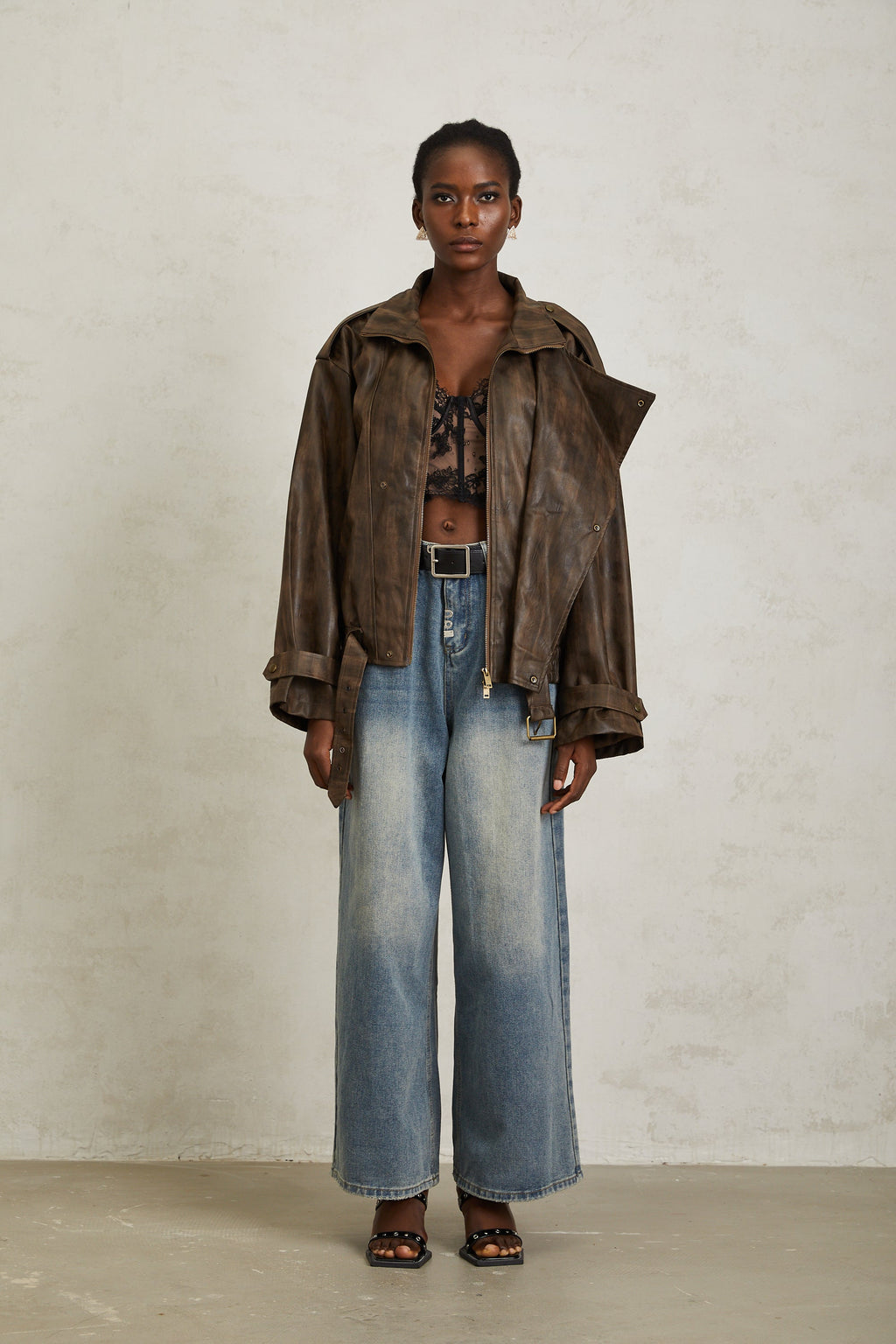 Manon Brown Tie-Dye Leather Biker Jacket