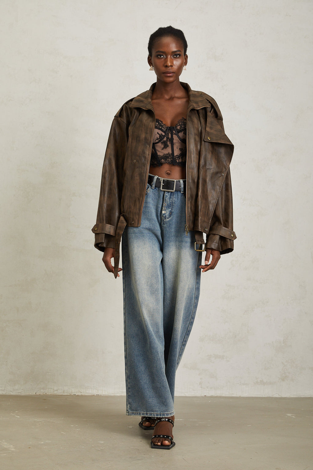 Manon Brown Tie-Dye Leather Biker Jacket