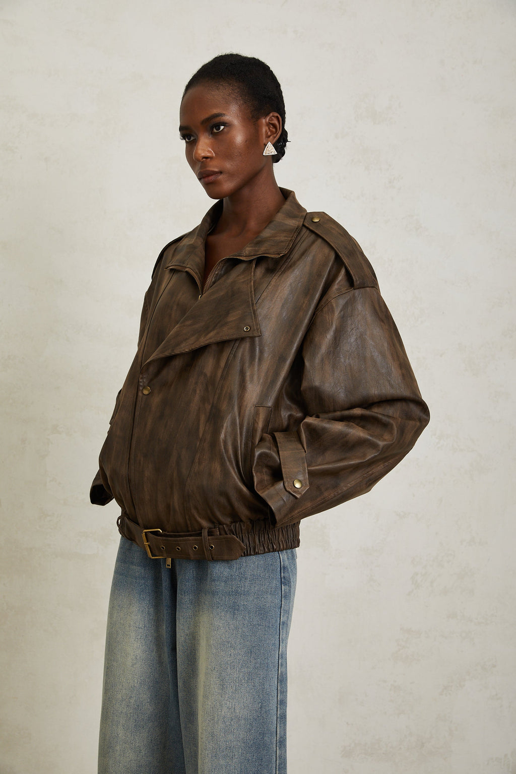 Manon Brown Tie-Dye Leather Biker Jacket