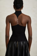 Gabrielle Black Halterneck Ribbed Knit Top