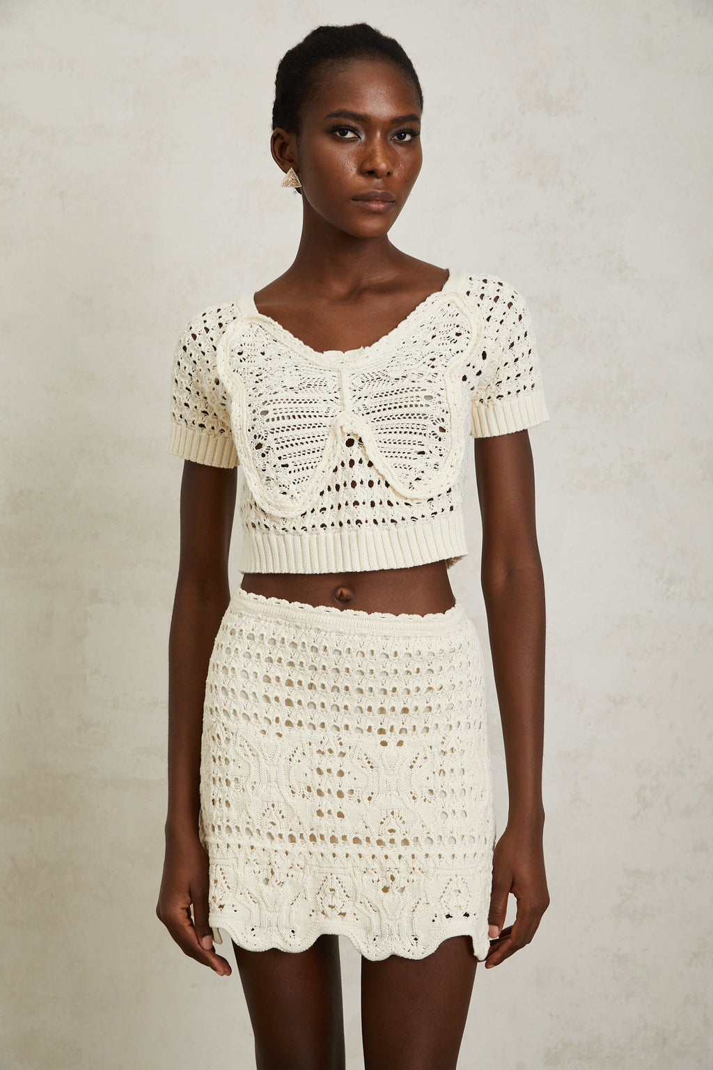 Bérénice Cream White Bowknot Knit Top