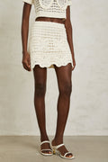 Bérénice Cream White Crochet Knit Mini Skirt