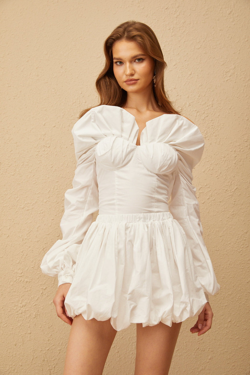 Alicia White Ruched Blouse & Skirt Set