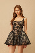 Euphemia Black Floral Lace Mini Dress