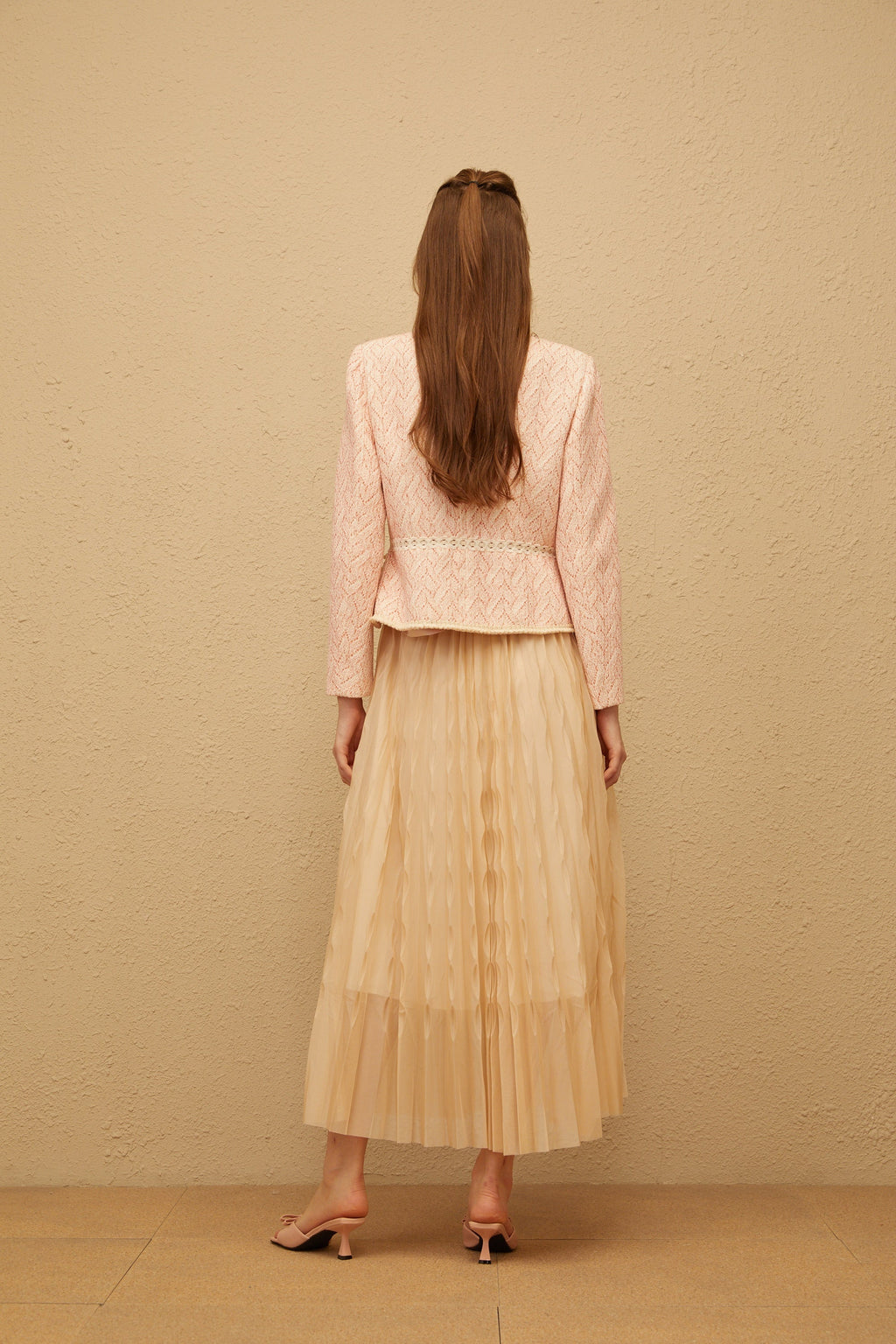 Dianthe Pink Crochet Knit Jacket & Tulle Skirt Set