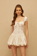 Irène White Lace Panel Satin Mini Dress