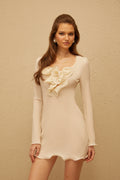 Mélodie Neutral 3D Petal Creased Mini Dress
