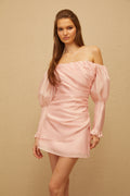 Estelle Pink Off Shoulder Ruched Mini Dress