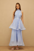 Zélie Blue Flounced Pleated Maxi Dress