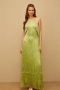 Quentin Green Layered Fringed Maxi Dress