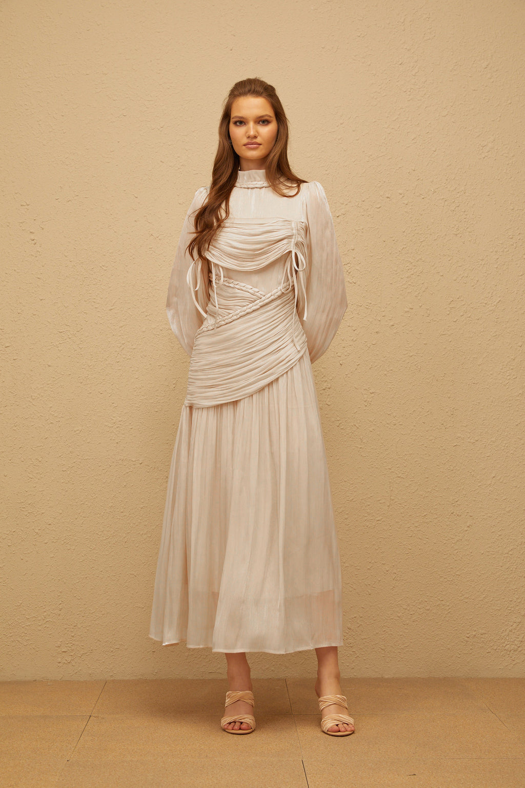Amour Grey Ruched Glossy Maxi Dress