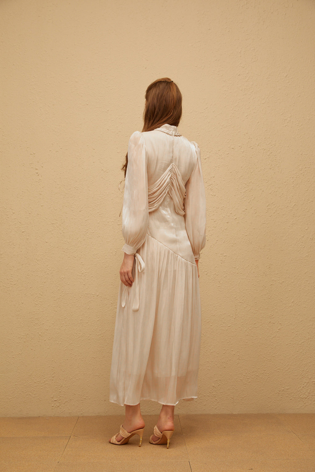 Amour Grey Ruched Glossy Maxi Dress