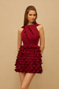 Océane Red Open Back 3D Petal Mini Dress