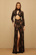 Kenza Black Cut Out Floral Lace Maxi Dress