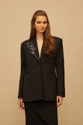 Sélène Black Rose Appliqué Blazer