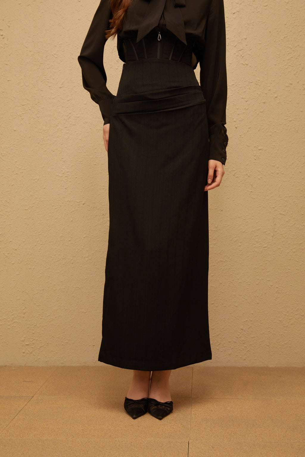 Eléonore Black Ruched Maxi Skirt