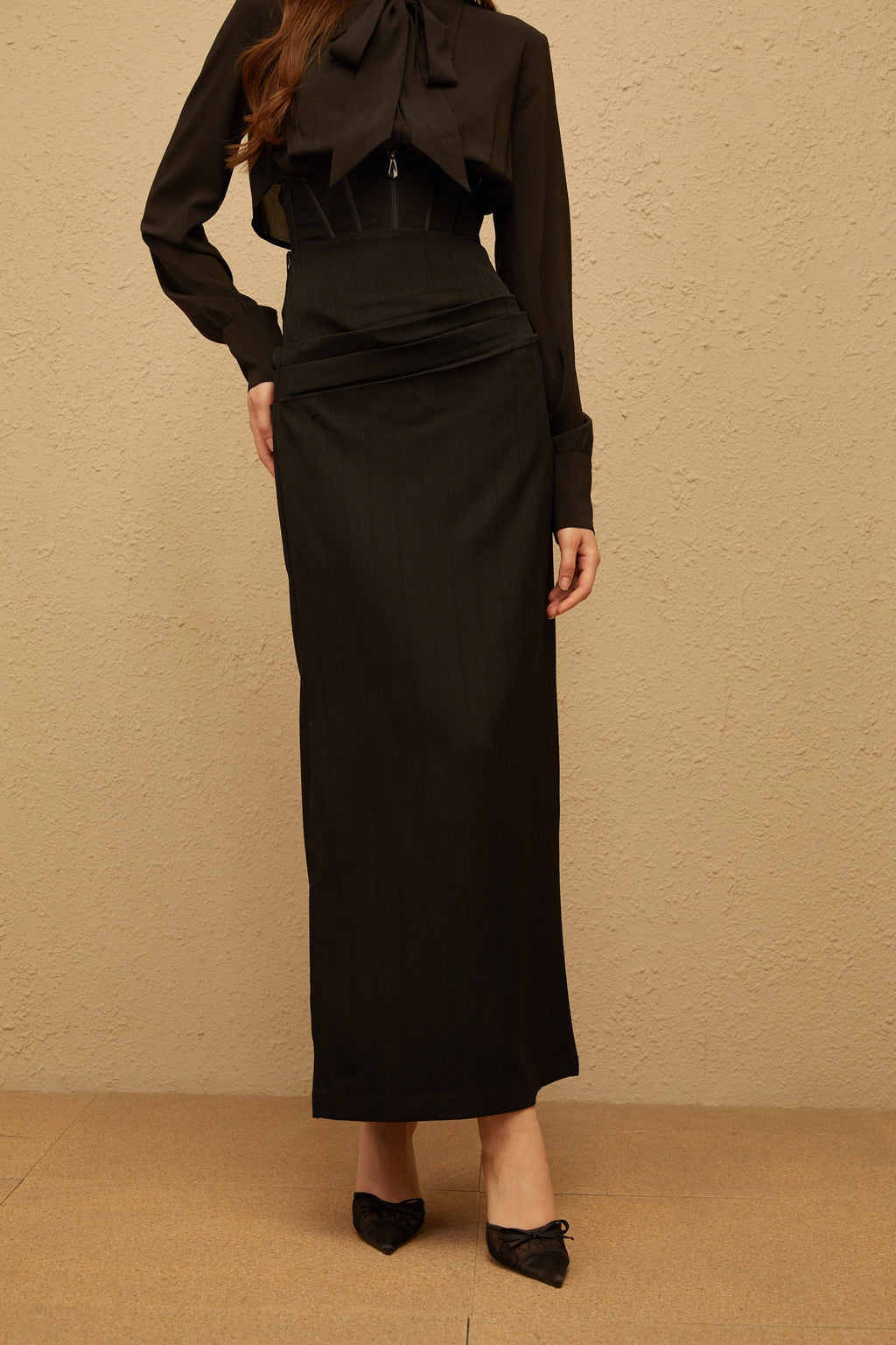 Eléonore Black Ruched Maxi Skirt