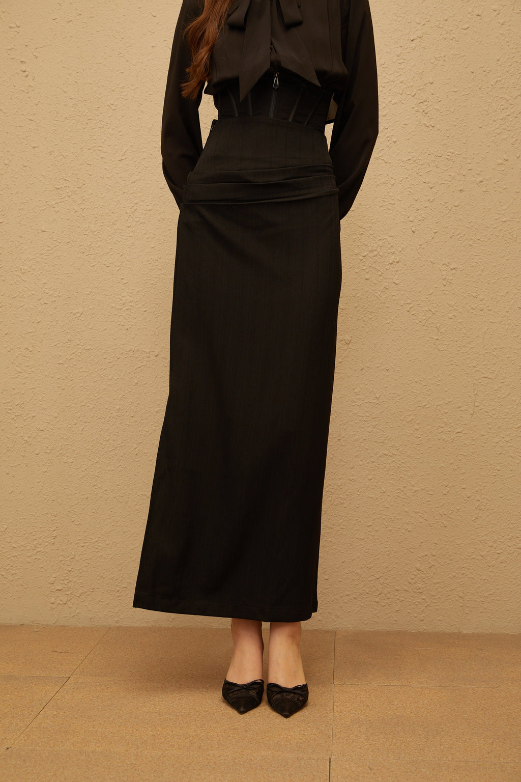Eléonore Black Ruched Maxi Skirt