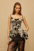 Agnès Grey Asymmetrical Smudged Graffiti Corset Top