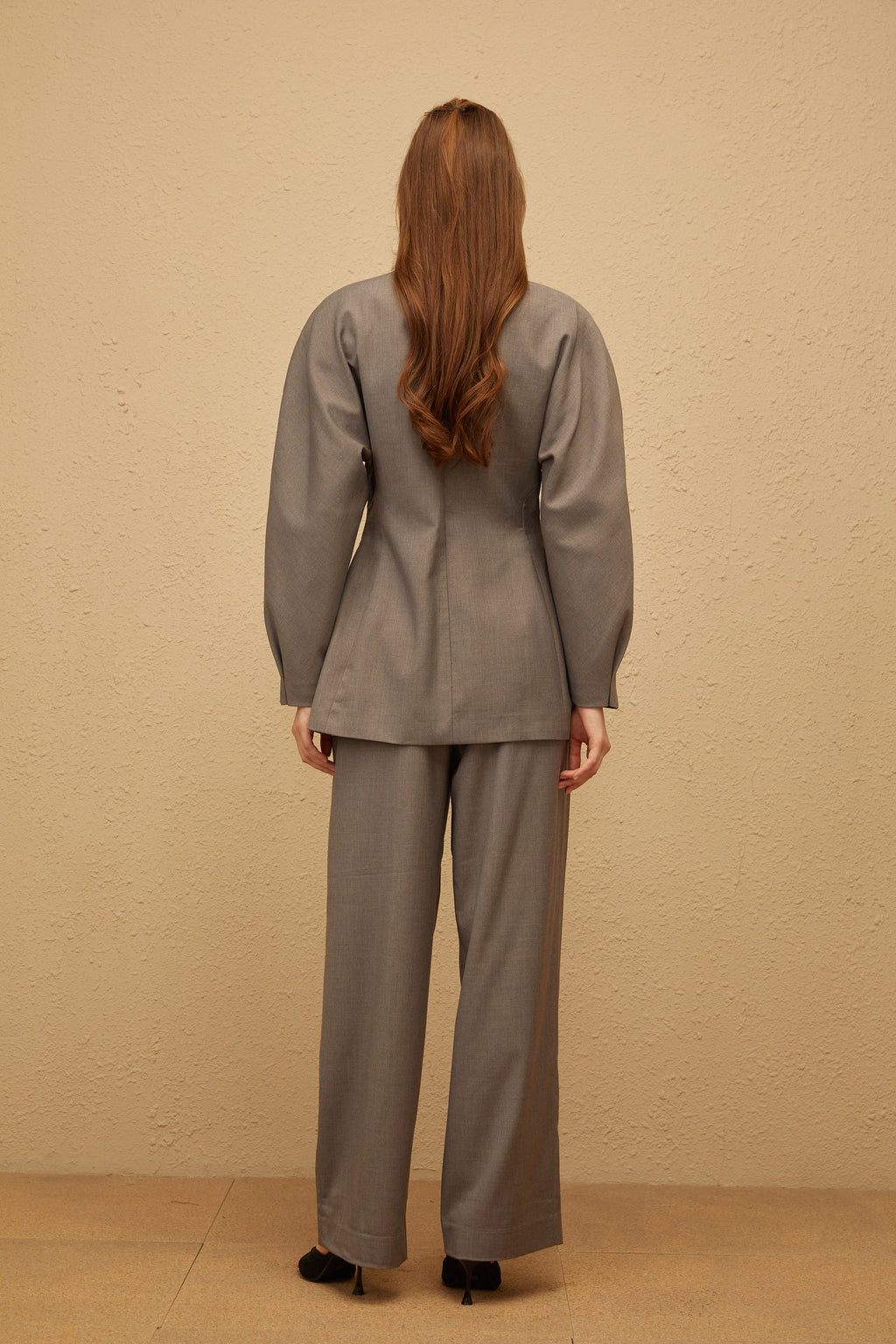 Clémence Grey Double-Breasted Coat & Trousers Set