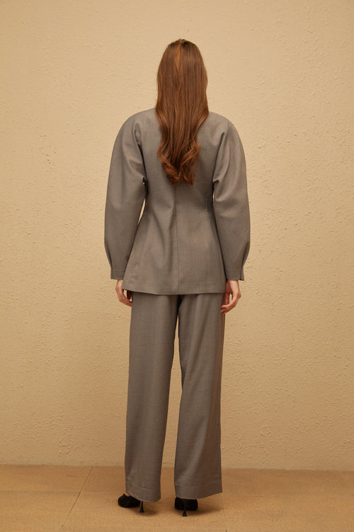 Clémence Grey Double-Breasted Coat & Trousers Set