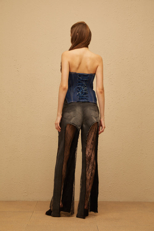 Céleste Blue Contrast Stitching Denim Corset Top