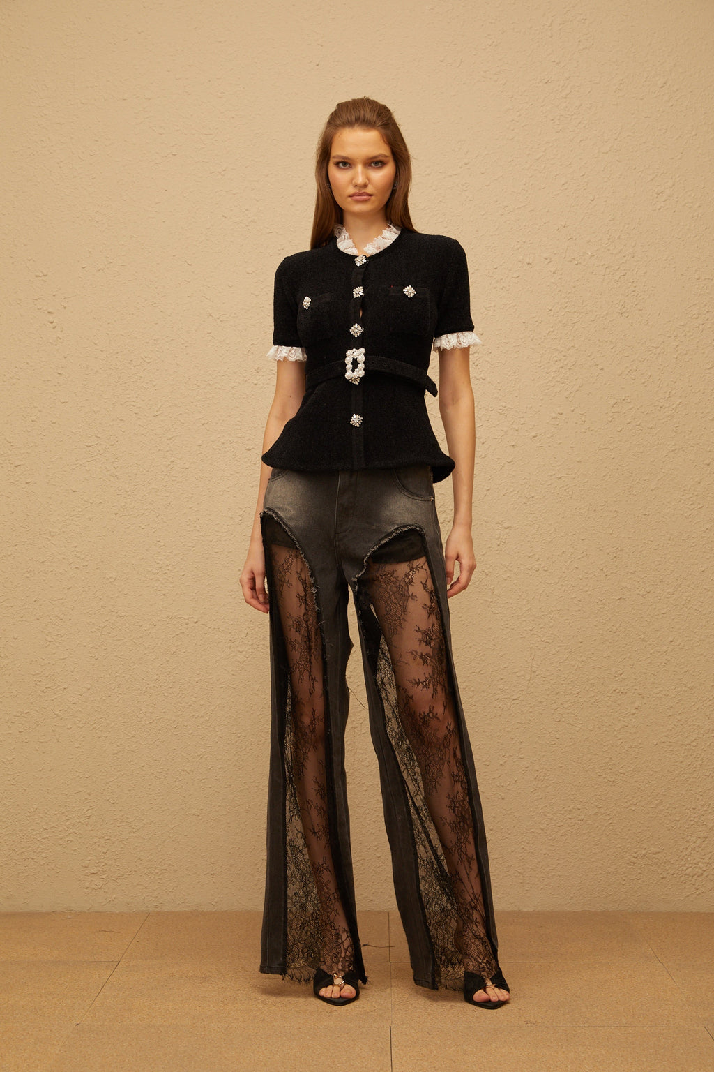 Mathilde Black Embellished Furry Knit Top