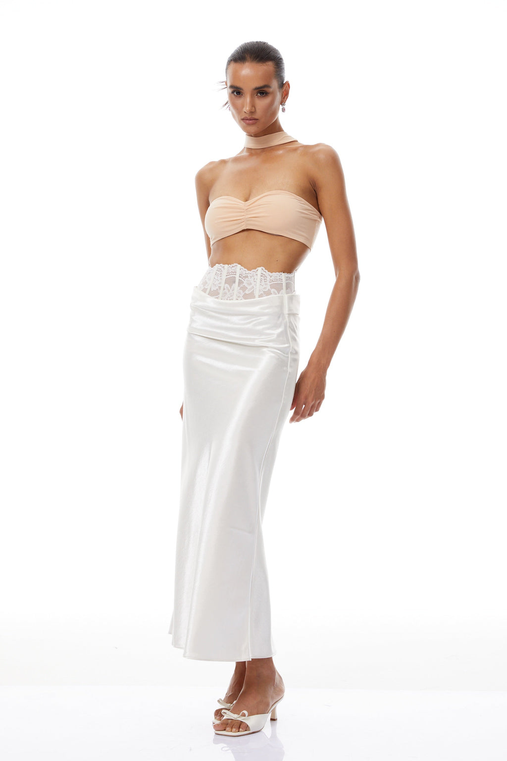 Eeva White Floral Lace Panel Maxi Skirt