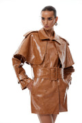 Lisette Caramel Textured Leather Trench Coat