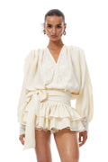 Victoire Neutral Lace Panel Blouse & Skirt Set