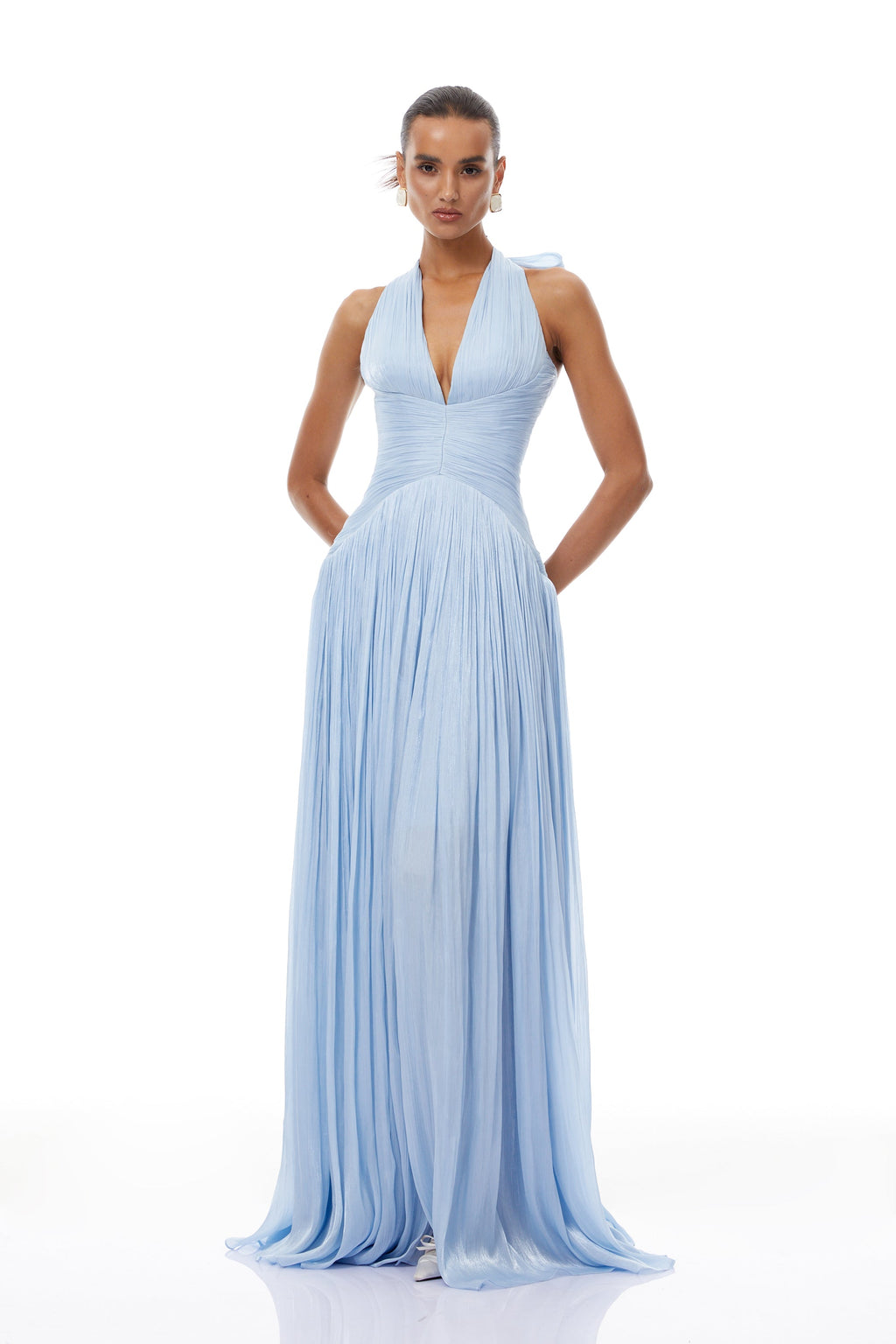 Térébenthine Blue Glossy Gathered Maxi Dress