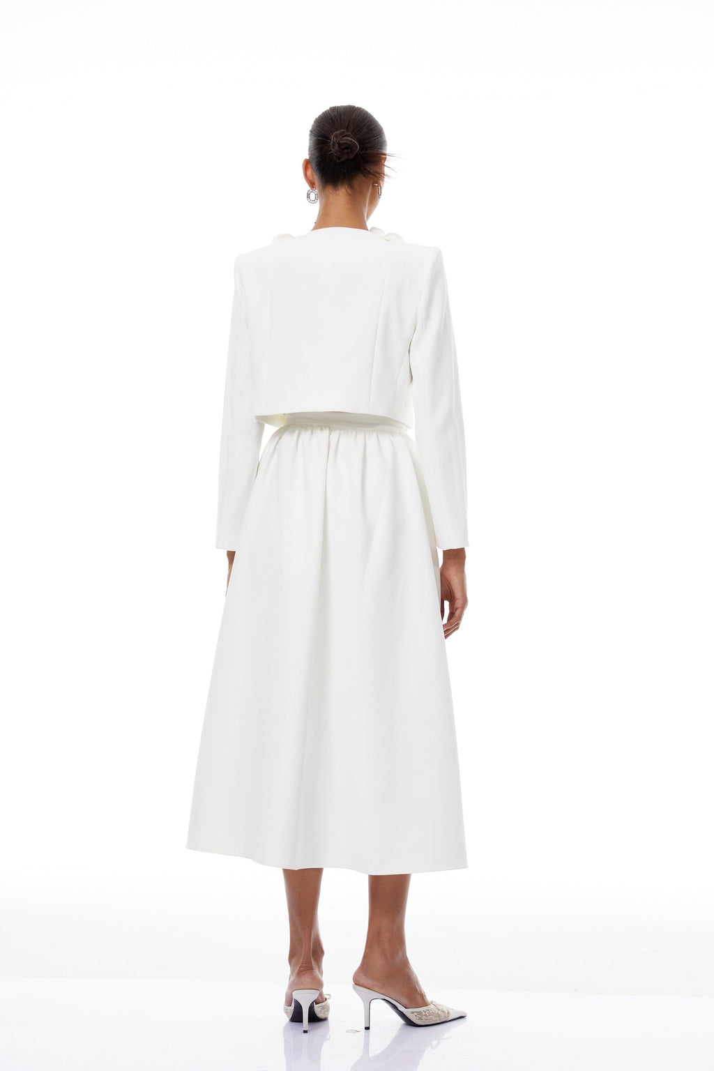 Élodie White Floral Appliqué Jacket & Skirt Set
