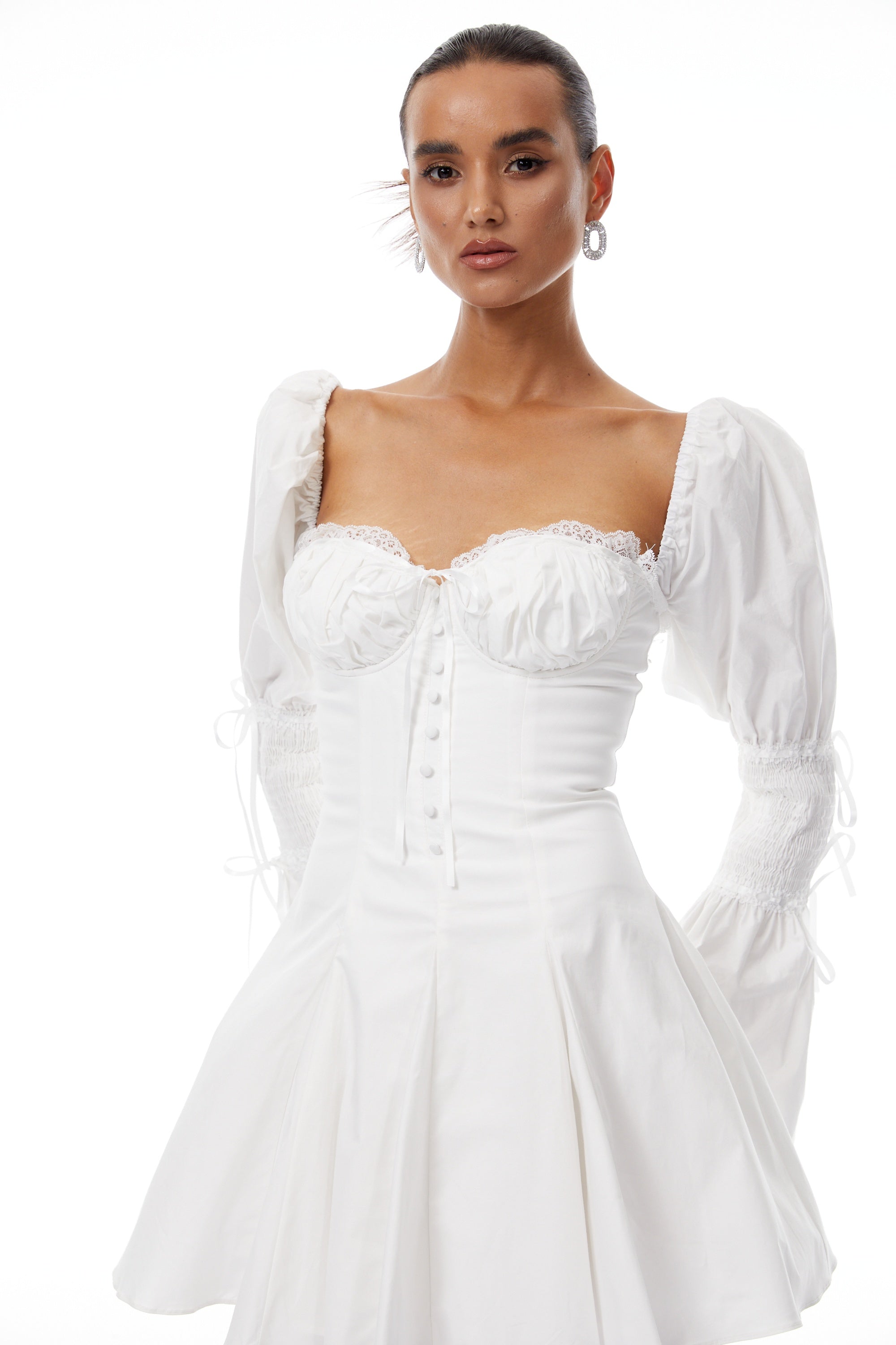 Marietta White Lace Trim Corset Mini Dress