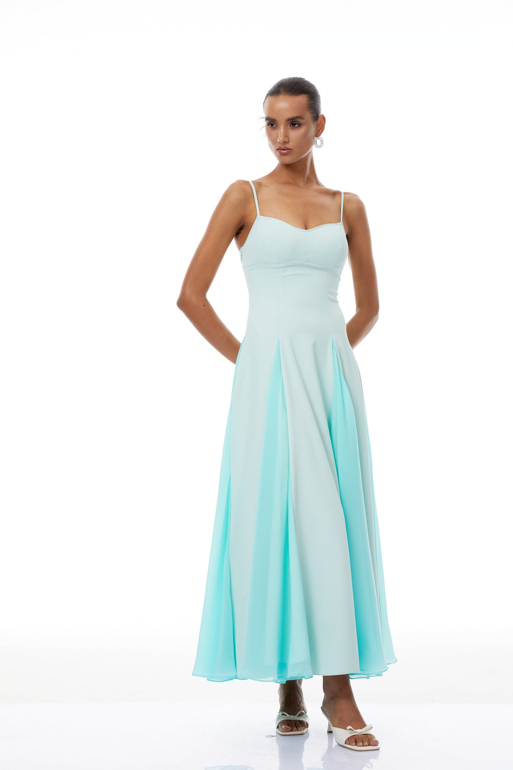 Quincy Green Tulle Godet Panel Maxi Dress