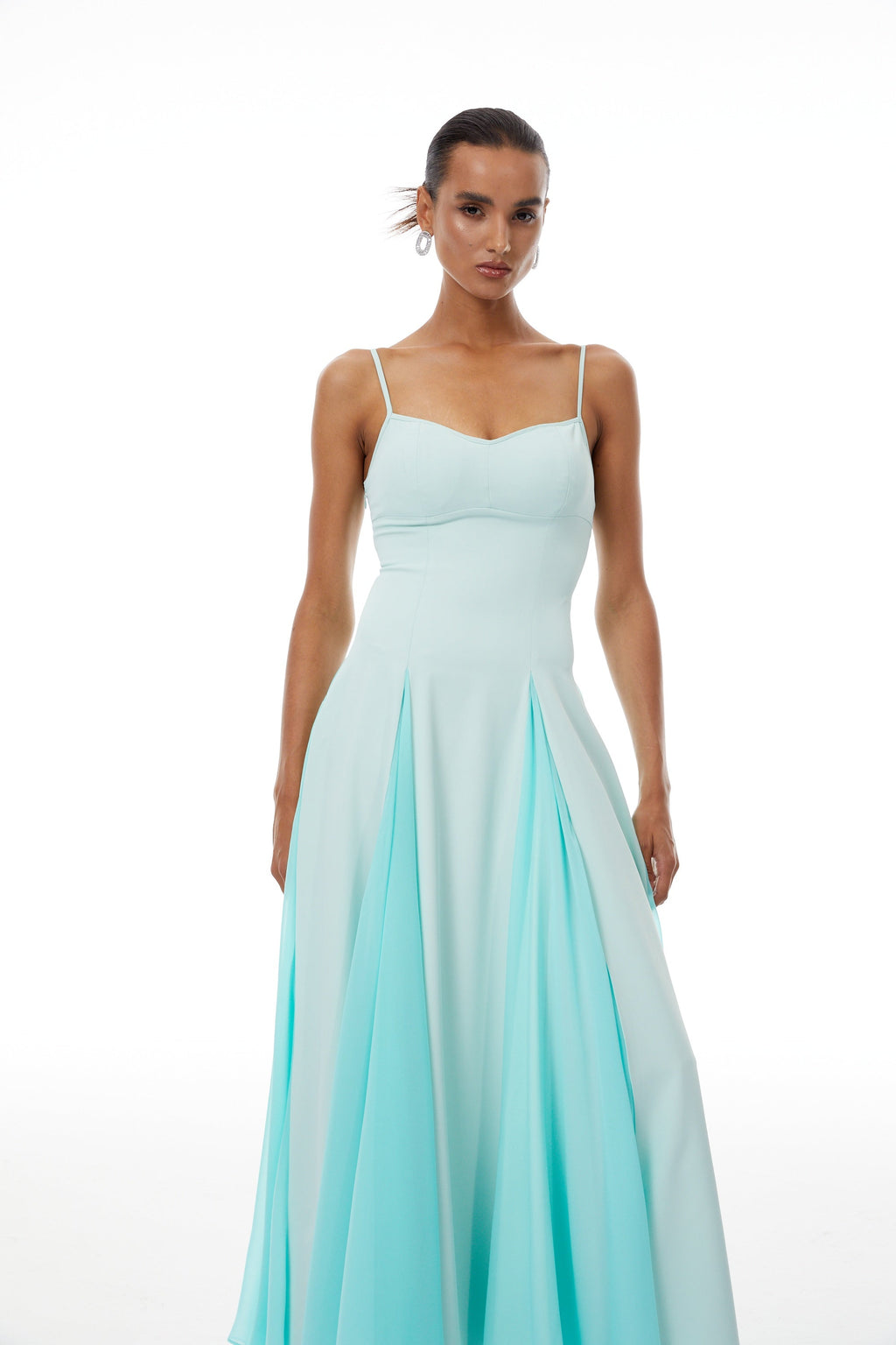 Quincy Green Tulle Godet Panel Maxi Dress