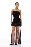 Briseis Black Train Ruffled Mini Dress