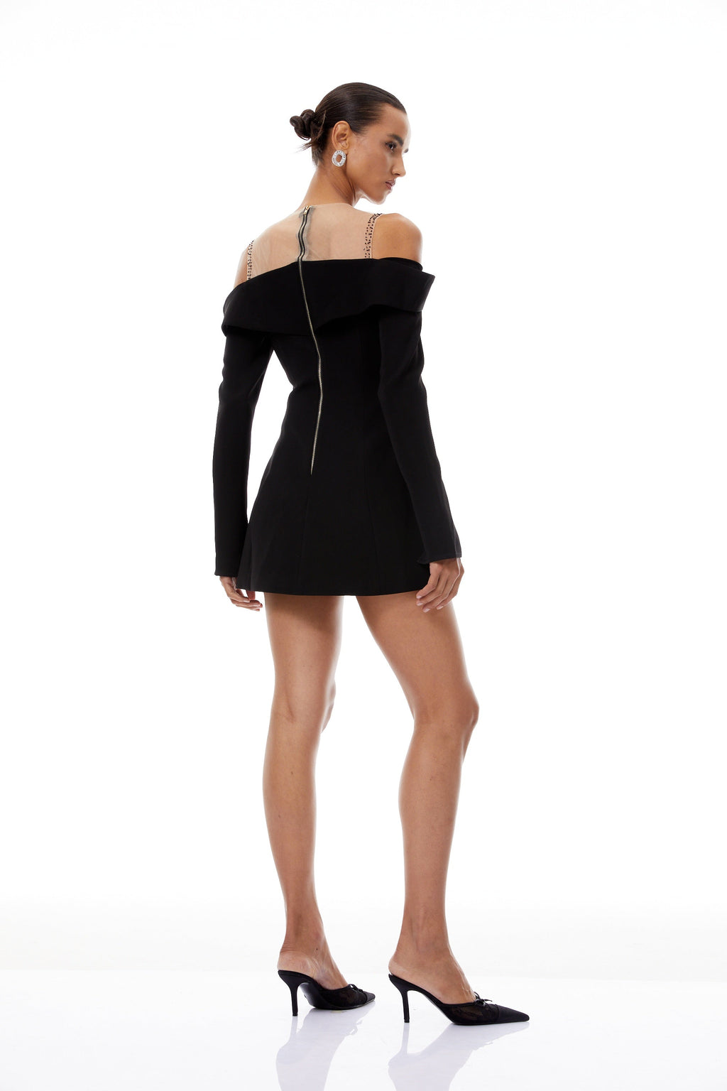 Abrielle Black Cold Shoulder A-line Mini Dress