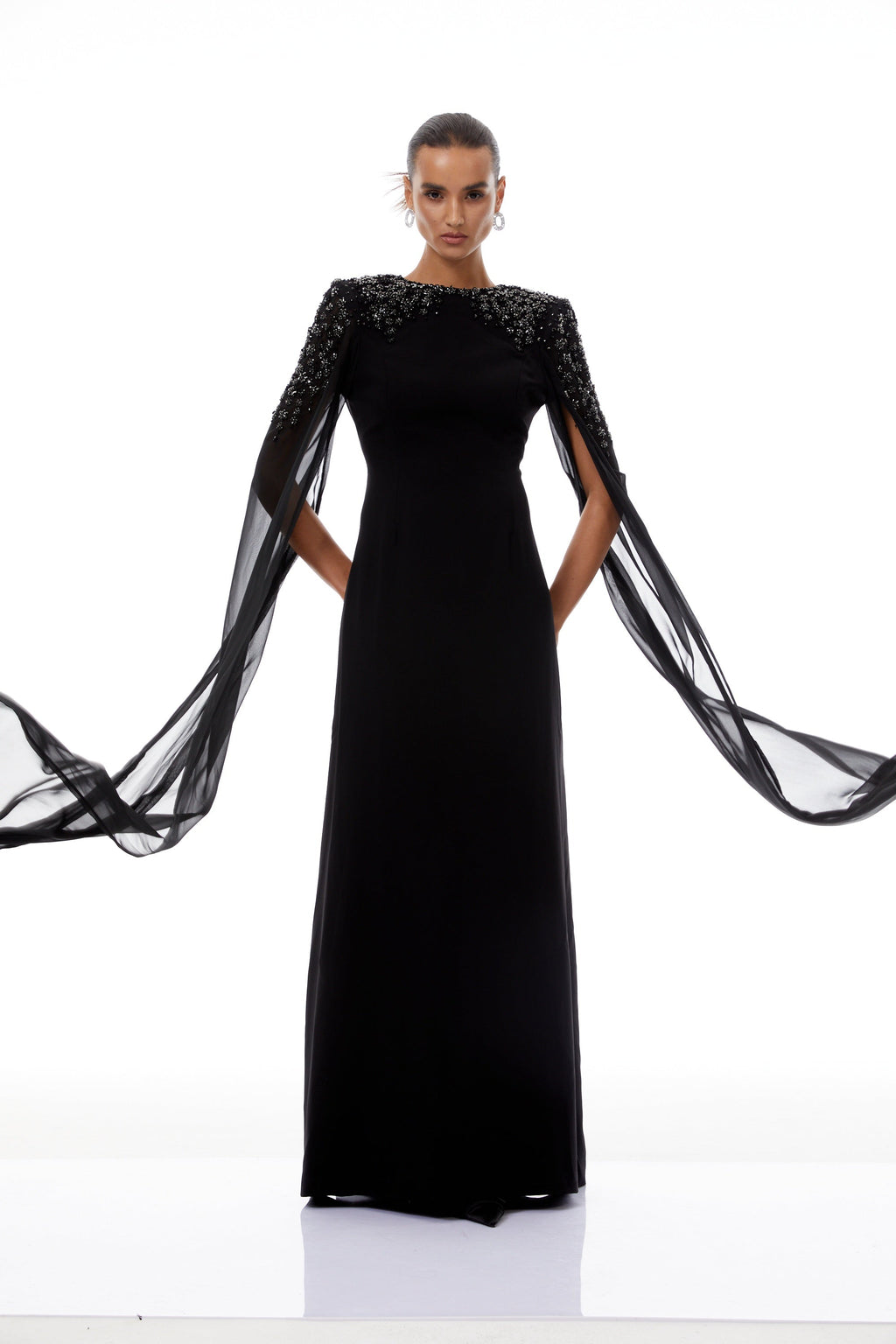 Yseult Black Embellished Maxi Gown