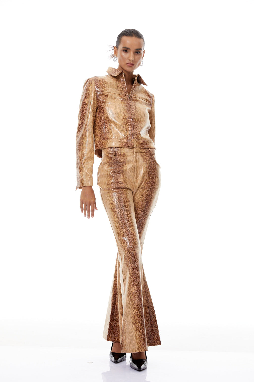 Flavie Brown Ombré Snake Print Jacket & Trousers Set