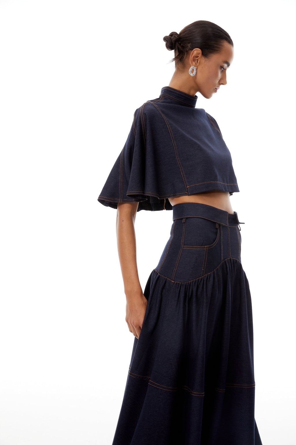 Octavie Indigo Blue Contrast Stitching Denim Set