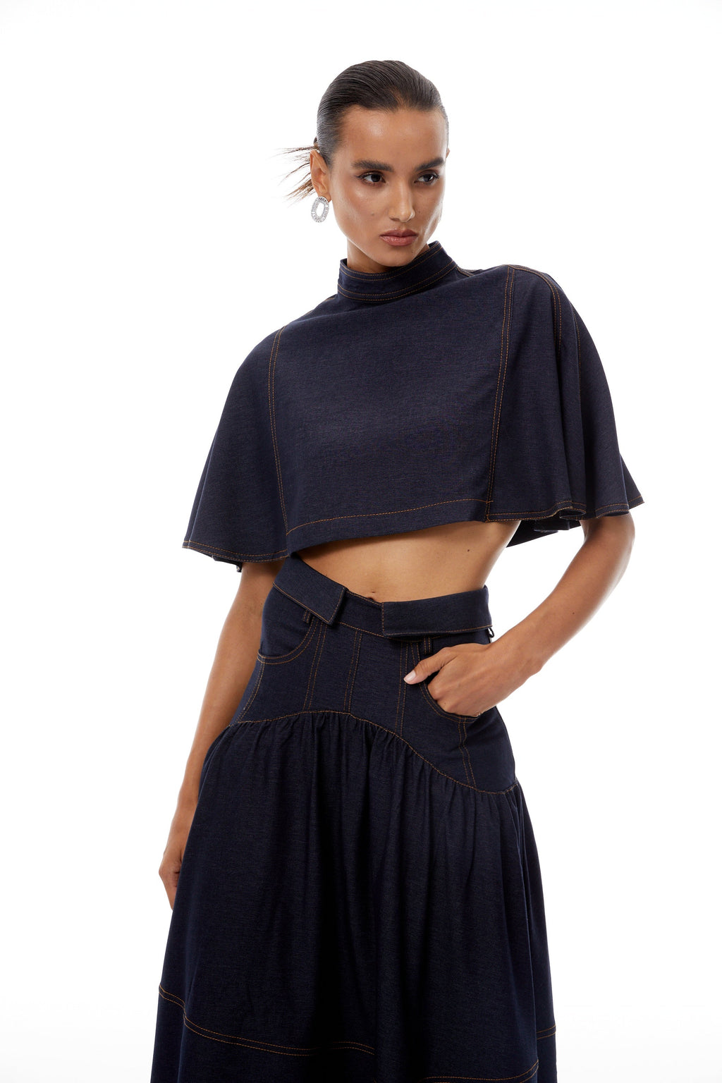Octavie Indigo Blue Contrast Stitching Denim Set