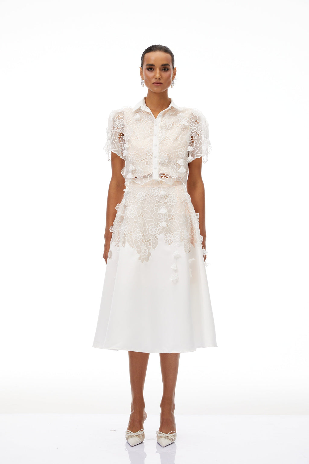 Annamária White Corded Lace Top & Skirt Set