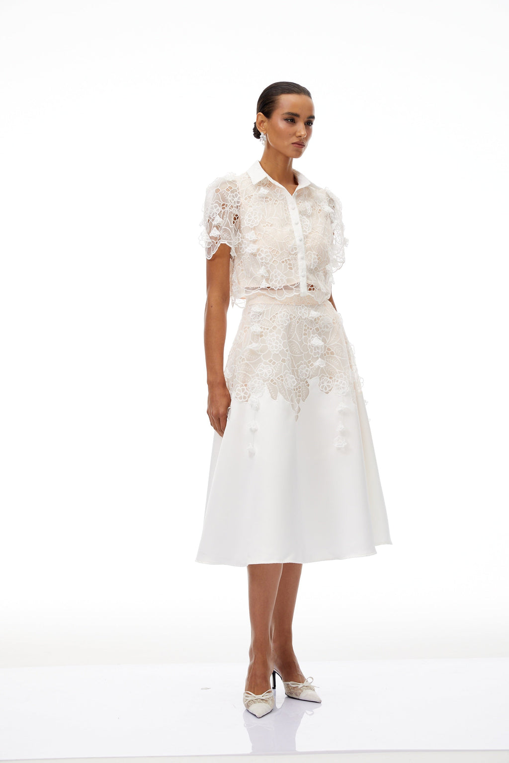 Annamária White Corded Lace Top & Skirt Set