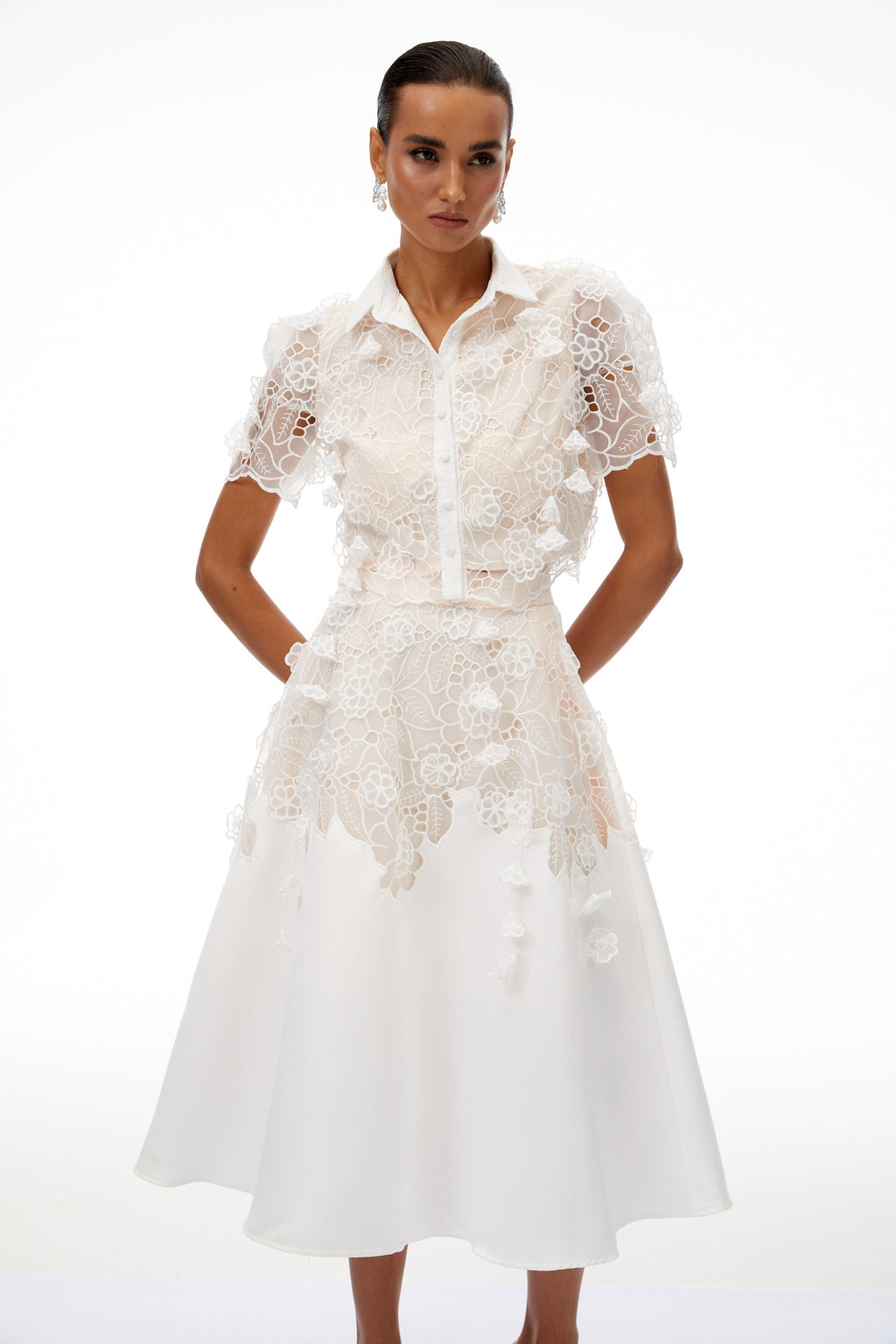 Annamária White Corded Lace Top & Skirt Set